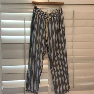 Blue and cream striped ankle pants